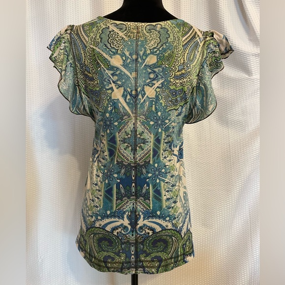 One World Large Paisley Print Butterfly Sleeve Blouse Size Small - Picture 4 of 9